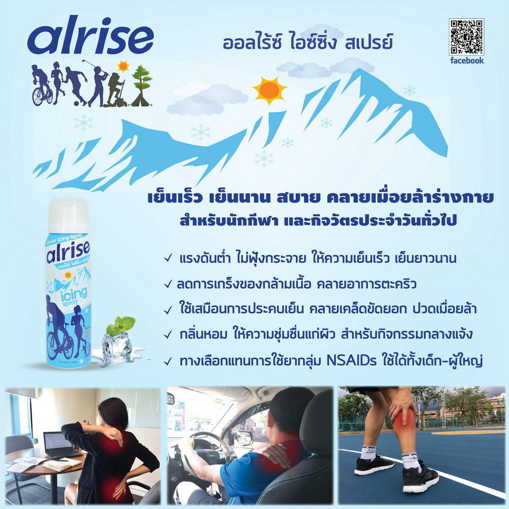 alrise Icing Spray gives quick and long-lasting cooling fresh for sports, muscular pains and aches, office syndrome, outdoor activities, and people who live or work in hot environment.